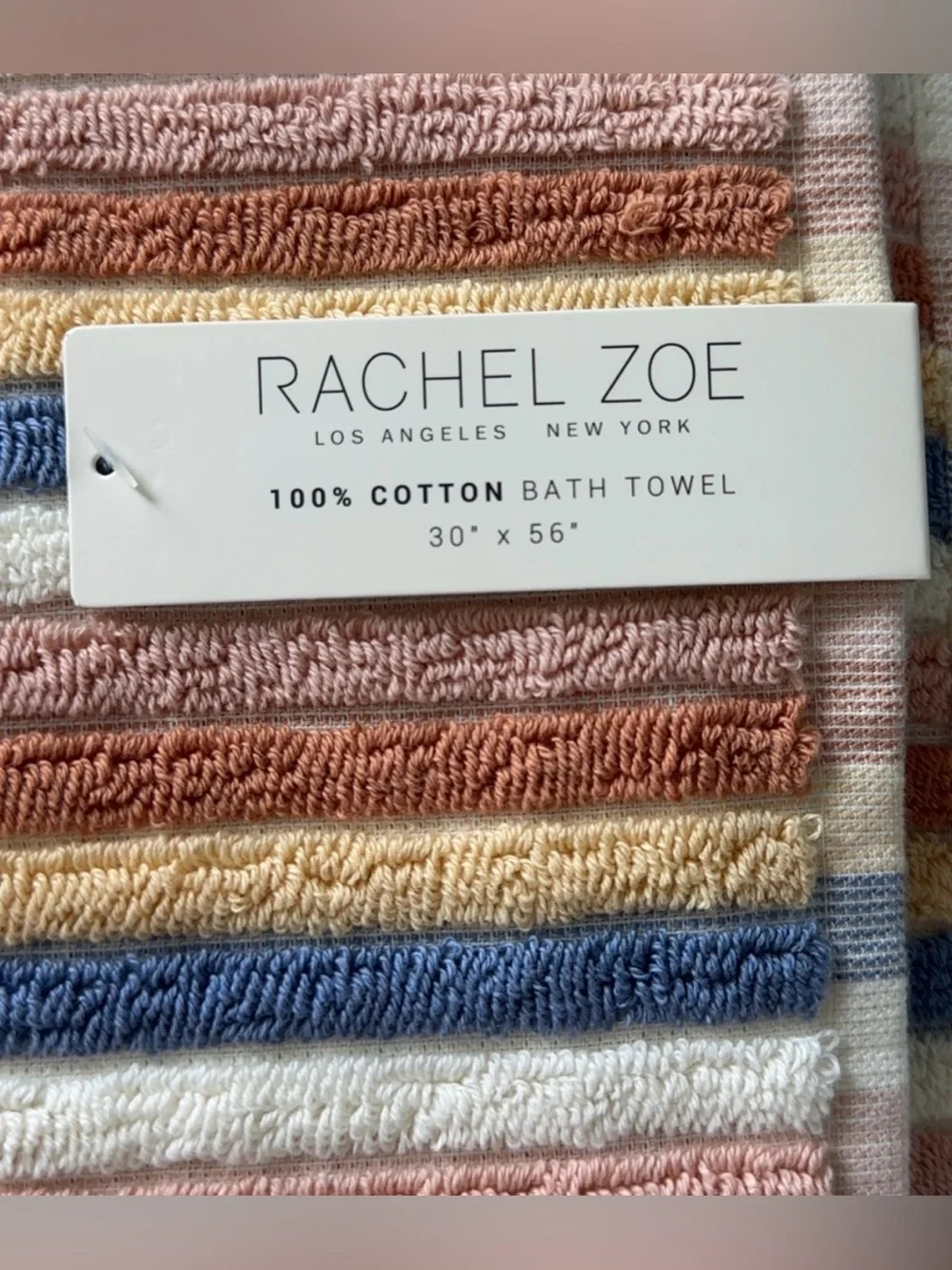 Rachel Zoe 4pc Towel Set 2 Bath 2 Hand 100% Cotton Striped NWT